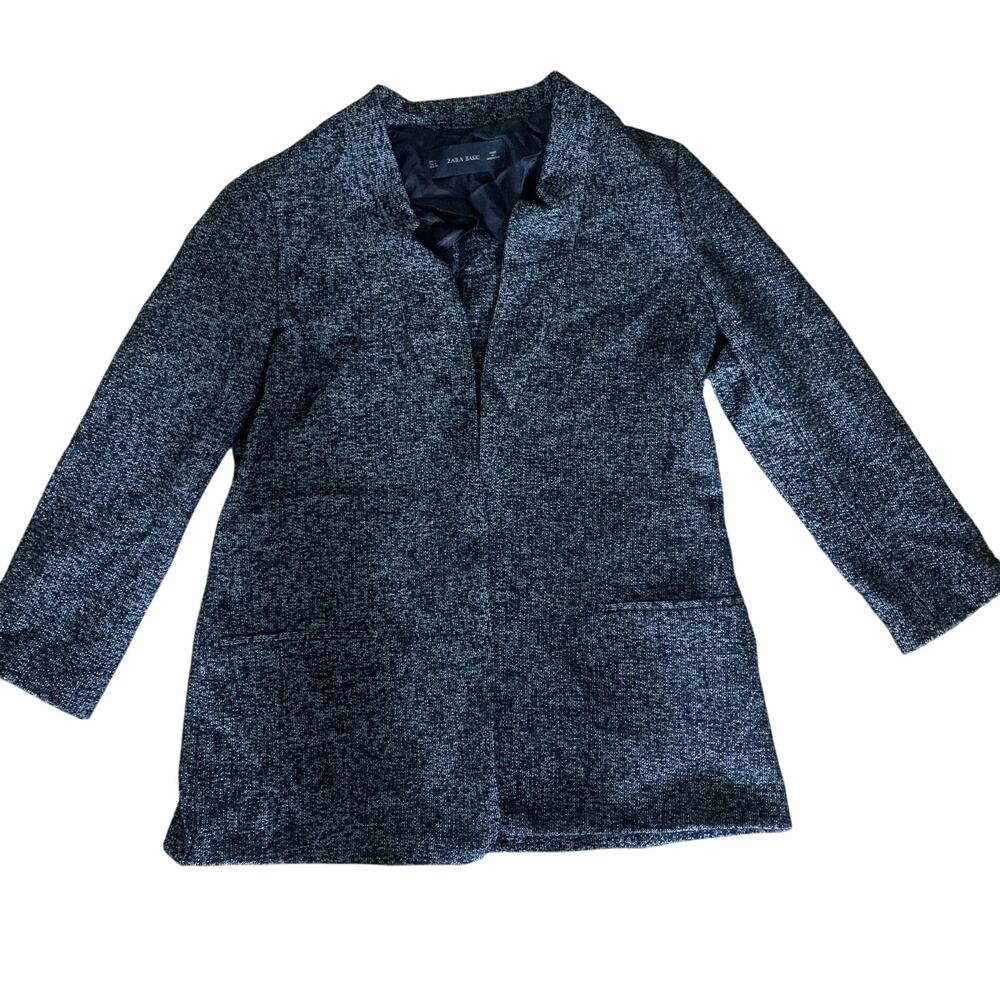 NWT ZARA GLEN 534 WOMEN'S BLACK & WHITE OPEN FRONT WOOL JACKET W/POCKETS‎ LARGE